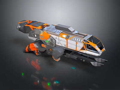 Futuristic Sci Fi Vehicle with Orange Gray White Exterior Streamlined Design Cockpit And Mechanical Parts 3d model