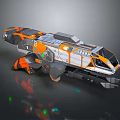 Futuristic Sci Fi Vehicle with Orange Gray White Exterior Streamlined Design Cockpit And Mechanical Parts