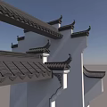Chinese Garden Decorative Structure Featuring Overhanging Eaves White Walls And Carved Tiles