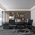 Modern Office Interior With Wooden Desk Ergonomic Chair Shelves Books Lamp And Laptop
