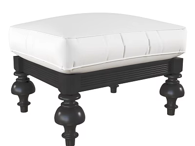 Elegant Ottoman With White Cushioned Top And Decorative Black Wooden Legs 3d model