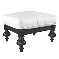 Elegant Ottoman With White Cushioned Top And Decorative Black Wooden Legs