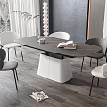Modern Dining Table Set With Black Top White Base And Four Chairs In Room Interior