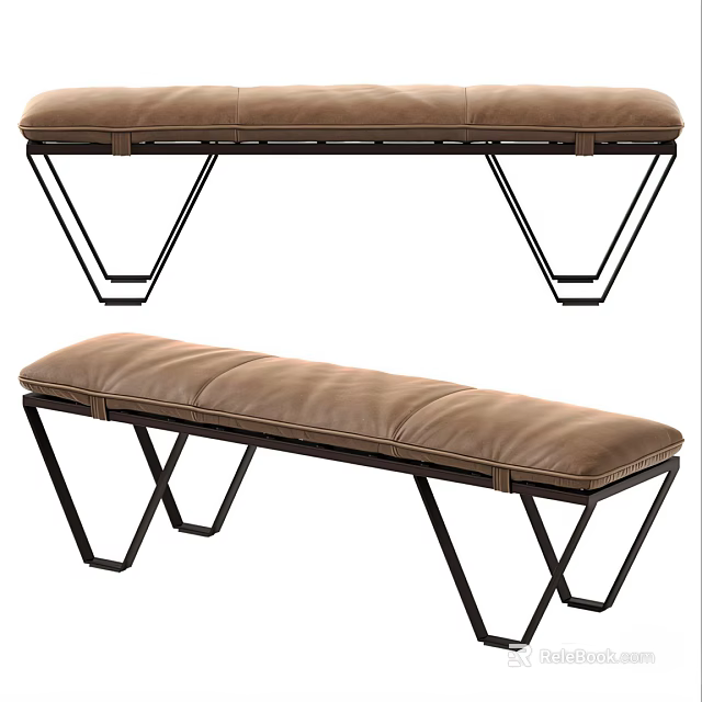 Modern Stools With Brown Padded Seats And Black Metal Geometric Leg Frames 3d model 