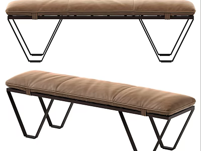Modern Stools With Brown Padded Seats And Black Metal Geometric Leg Frames 3d model
