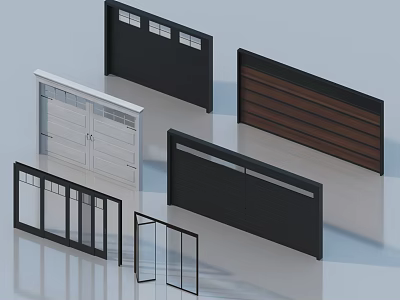 Different Design Entrance Gates With Glass Panels And Wooden Slats In Various Colors 3d model