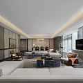 Modern Hotel Guest Room Interior With Sofa Coffee Table TV And Floor To Ceiling Windows