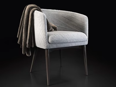 Gray Fabric Armchair With Brown Blanket Draped Over Armrest And Wooden Legs 3d model