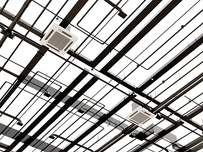 Modern Air Conditioner Grilles On Ceiling With Grid Structure And Metal Frames 3d model
