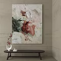Abstract Painting on Gray Wall with Black Console Table White Vase Red Plant and Book