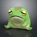 Green Cartoon Frog With Yellow Eyes And Serious Expression Sitting On Black Surface With Reflection 3d model