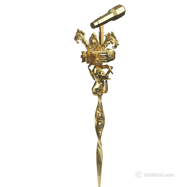 Ornate Golden Decorative Staff With Intricate Carvings And Detailed Artistic Design 3d model 