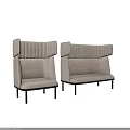Pair of Beige Two Seater Sofas with Vertical Tufted Backrest and Black Legs 3d model
