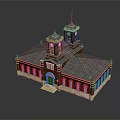 Classical Red Brick Building Featuring Blue Roof Twin Clock Towers Arched Windows And Entrance Steps