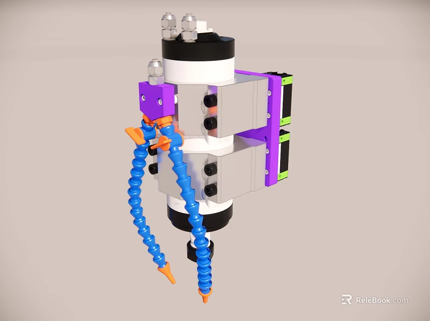 Colorful Mechanical Structure With Purple White Blue Orange Components And Silver Top Parts 3d model 