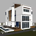 Modern Detached Villa With Swimming Pool Lawn Glass Windows And Mountain View
