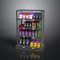 Metal Wire Display Shelf With Colorful Bottles Jars And Canned Goods