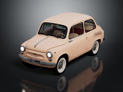 Vintage Beige Classic Car With Two Door Design White Wheels And Retro Style 3d model
