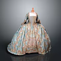 Vintage Elegant Blue Beige Long Dress With Floral Pattern And Decorative Details