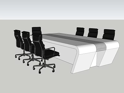 Modern White Conference Table With Black Swivel Office Chairs And Wheels 3d model