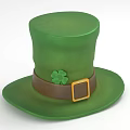 Green Top Hat with Brown Band Gold Buckle and Clover Decoration