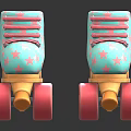 Turquoise Roller Skates With Pink Stars Laces And Wooden Pink Wheels