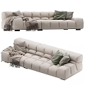 Modern Beige Sectional Sofa with Cozy Throw Pillows and Tasseled Blanket 3d model