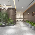 Modern Lobby Interior Design With Chandelier Marble Floor Staircase And Large Windows