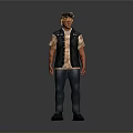 Man With Yellow Black Hair Wearing Dark Vest Light Shirt Blue Jeans Dark Shoes