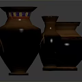 Three Decorative Clay Vases In Various Sizes With Dark Brown Orange Hues
