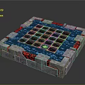 Modern Decorative Square Platform With Gray Stone Border Blue Grid And Red Accents