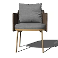 Modern Leisure Chair with Gray Cushion Woven Armrests and Metal Legs Design