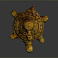 Artistic Golden Turtle Sculpture With Intricate Carved Patterns And Decorative Elements