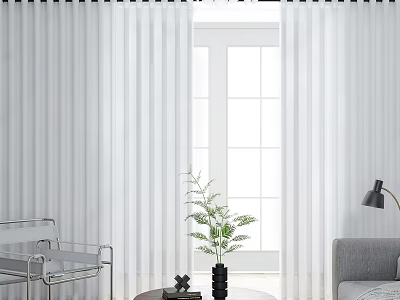 Elegant White Striped Sheer Curtains For Bright Living Room Floor To Ceiling Windows 3d model