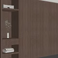 Modern Wooden Wardrobe Interior With Open Bookshelf Books And Green Plant