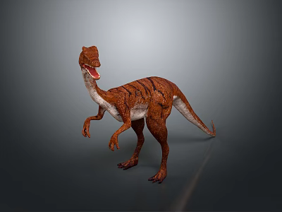 Realistic Brown Striped Dinosaur Model Standing With Open Mouth And Muscular Build 3d model