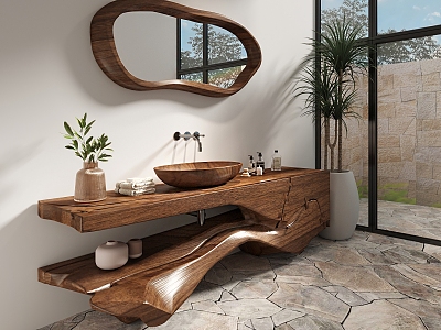 Sink Log Wooden Sink Log Sink Special-shaped Mirror model