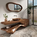 Sink Log Wooden Sink Log Sink Special-shaped Mirror 3d model