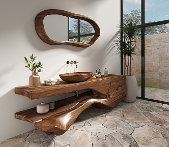 Sink Log Wooden Sink Log Sink Special-shaped Mirror 3d model