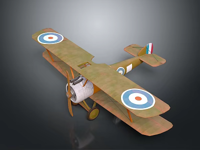 Vintage Brown Biplane Model With Target Markings And Tail Flag For Space History 3d model