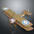 Vintage Brown Biplane Model With Target Markings And Tail Flag For Space History