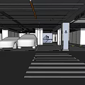 Modern Underground Parking Lot Parking Spaces Line Wall Design Cylindrical Design 3d model