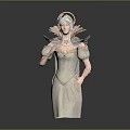 Elegant Woman In Light Colored Dress With Wing Like Decorations And White Hair