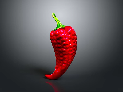 Vibrant Red Chili Pepper With Green Stem And Textured Surface On Gray Background 3d model