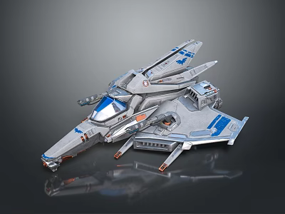 Futuristic Sci fi Spaceship Model With Silver Body And Blue Mechanical Details 3d model