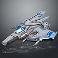 Futuristic Sci fi Spaceship Model With Silver Body And Blue Mechanical Details