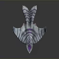 Unique Winged Fantasy Creature 3D Model With Blue White Stripes Purple Accents And Sharp Teeth