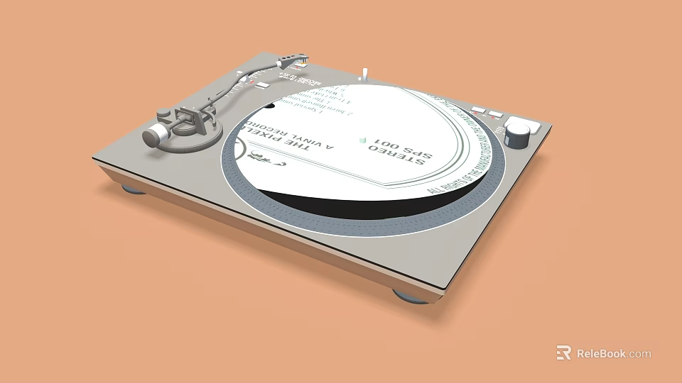 Modern Silver Vinyl Turntable Musical Instrument With Vintage Design And Audio Playback 3d model 