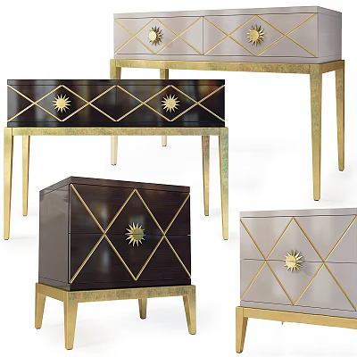 Modern Functional Desk In Black Silver With Gold Accents Sun Motifs And Geometric Design 3d model