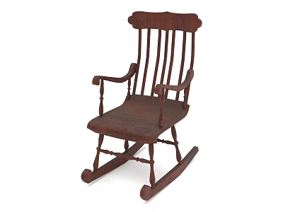 Vintage Wooden Rocking Chair With Slatted Backrest Armrests And Sturdy Structure 3d model